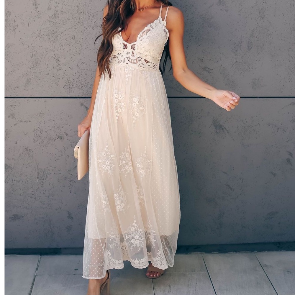 Exclusively Yours Lace Mixed Fabric Maxi Dress